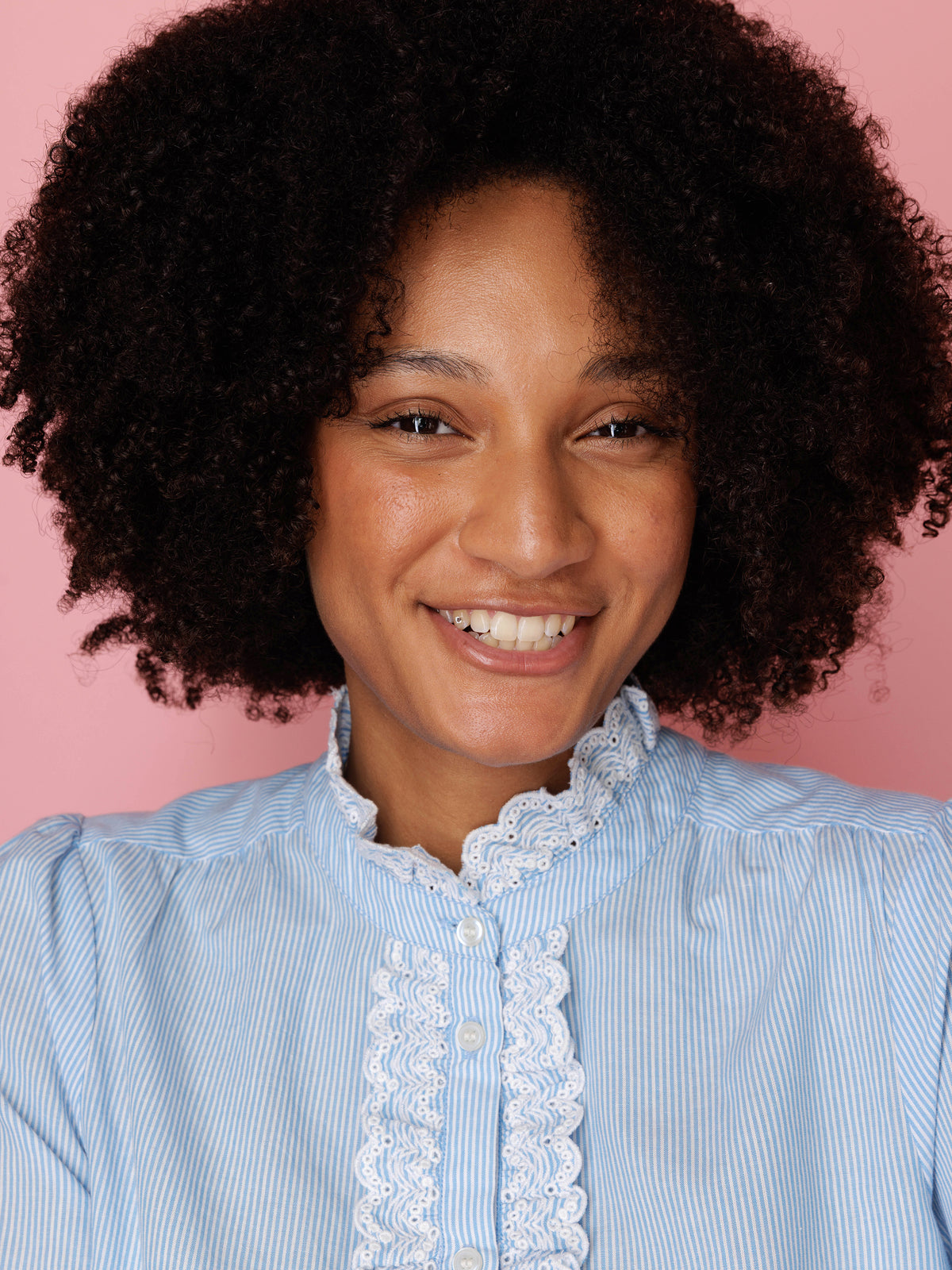 Hazel striped cotton blouse with embroidered frill