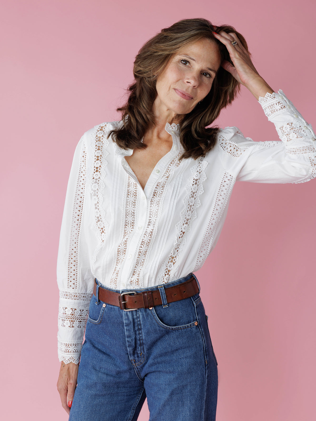 Ivy lace insert cotton blouse
