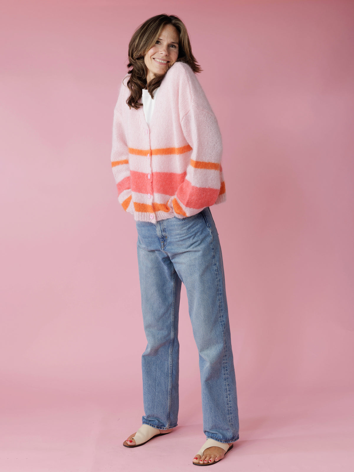 Cosmo brushed mohair stripe cardigan