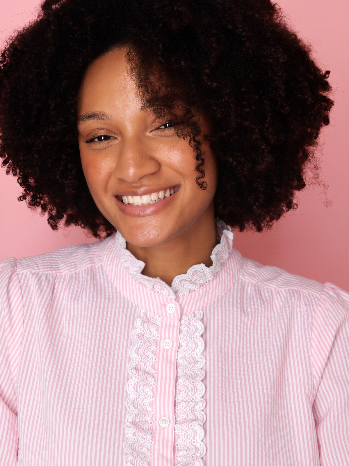 Hazel striped cotton blouse with embroidered frill