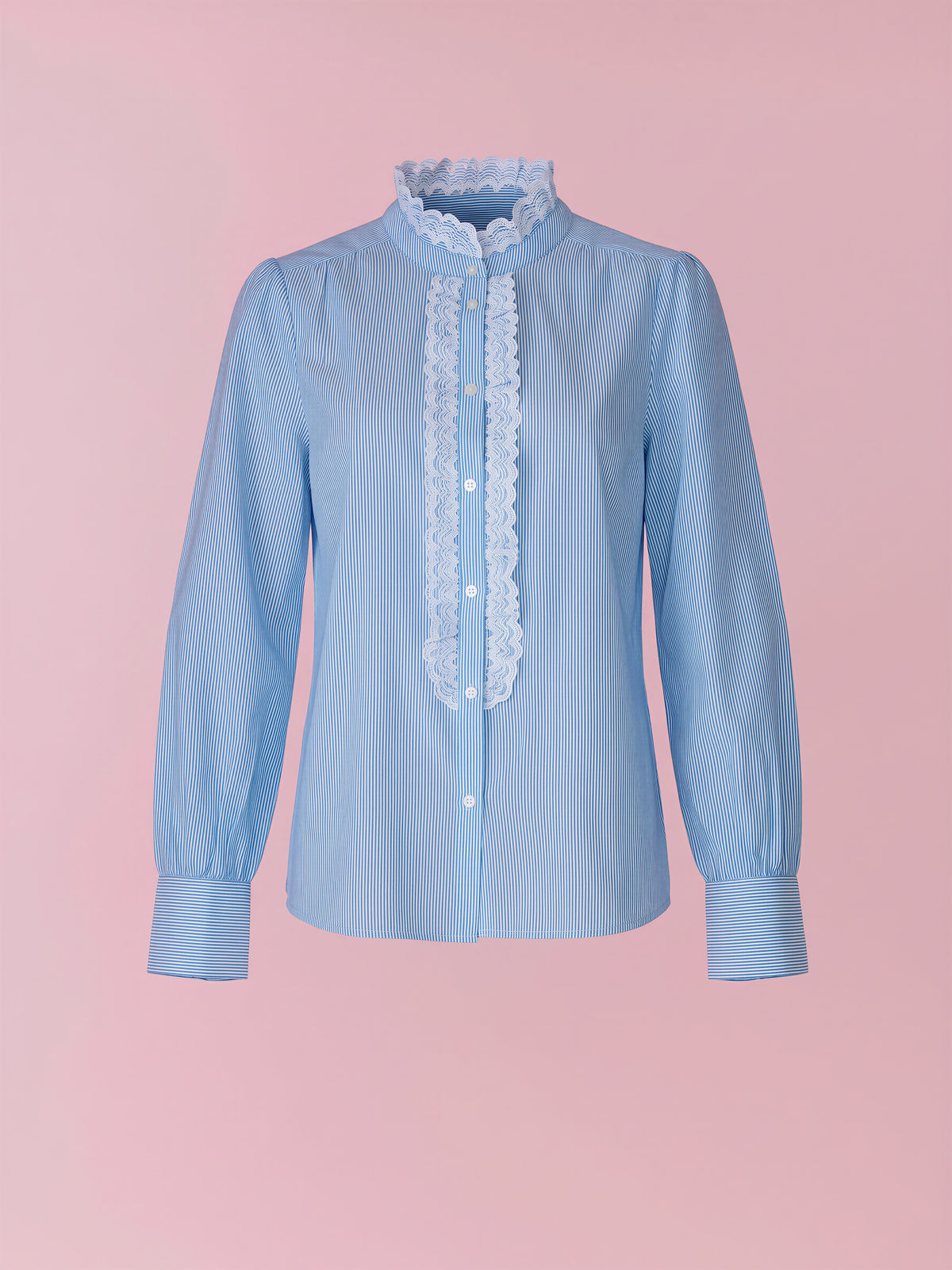 Hazel striped cotton blouse with embroidered frill
