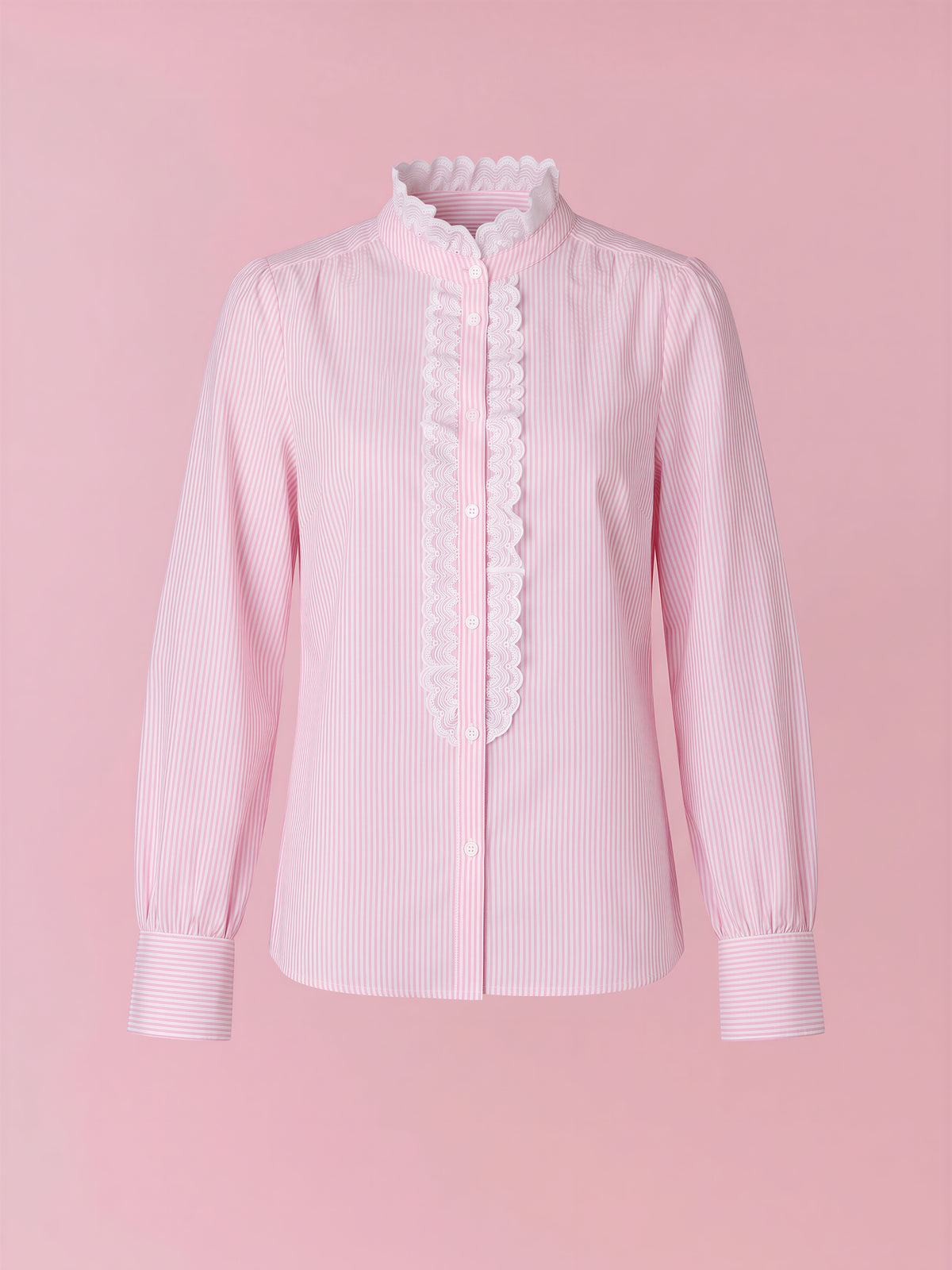 Hazel striped cotton blouse with embroidered frill